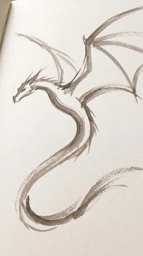 Minimalist Brush Sketch of Flying Dragon