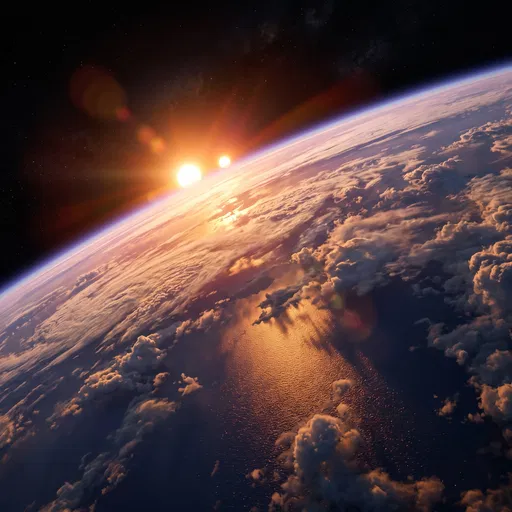 Twin Suns Setting Over Planetary Horizon
