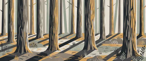 Mid-Century Stylized Pine Forest Illustration