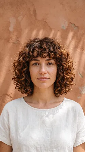 Woman With Chestnut Curly Bob Portrait