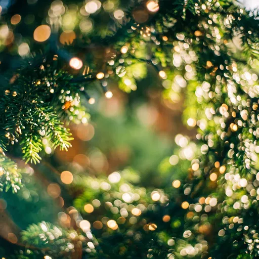 Festive Evergreen Branches with Bokeh Lights