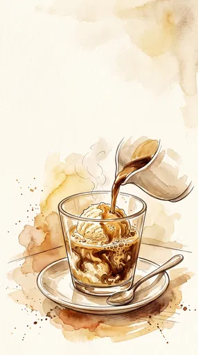 Watercolor Sketch of Affogato Espresso Pour