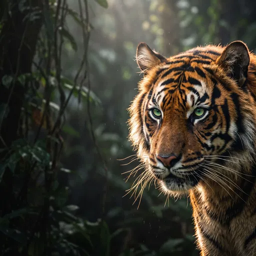 Backlit Sumatran Tiger in Moody Jungle