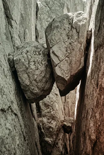 Two Boulders Wedged in Narrow Canyon