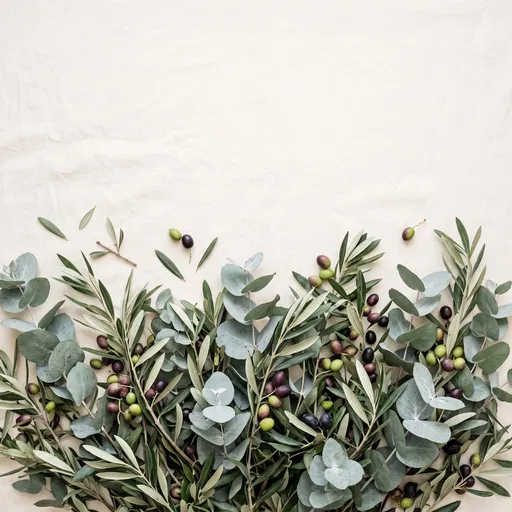 Eucalyptus and Olive Branches Flat Lay
