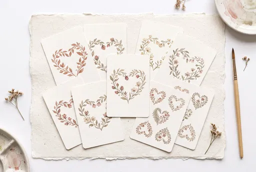 Botanical Heart Watercolor Cards Flat Lay
