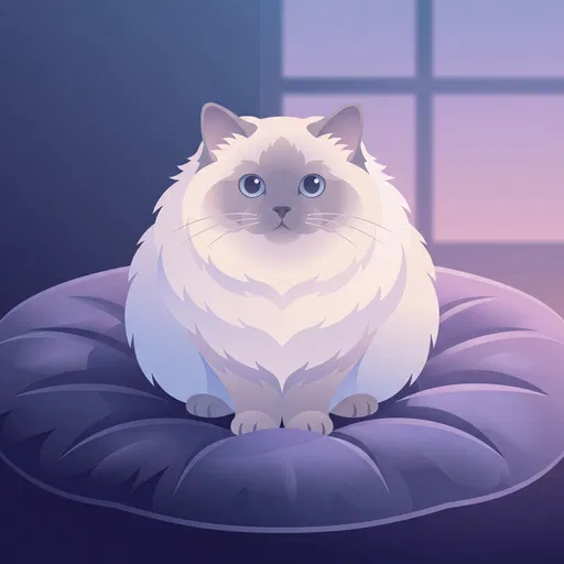 Fluffy Ragdoll Cat on Cushion Illustration