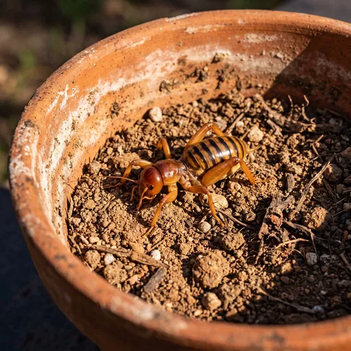 Jerusalem Cricket in Terracotta Garden Pot