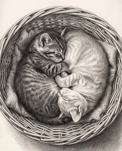 Pencil Drawing of Two Sleeping Kittens