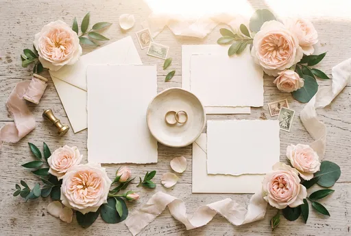 Wedding Rings and Stationery Flat Lay