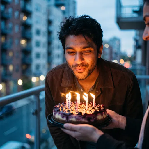 Man Blowing Out Birthday Cake Candles