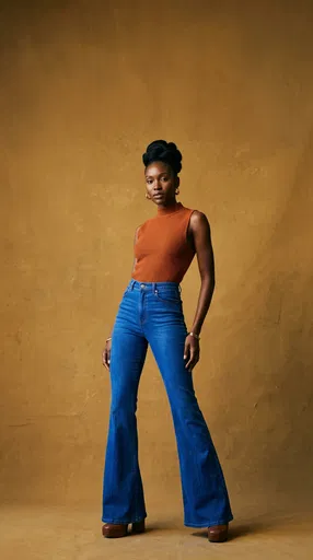 Woman Posing in Bell Bottom Jeans