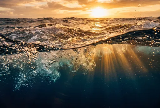 Split View Ocean Waves at Sunset