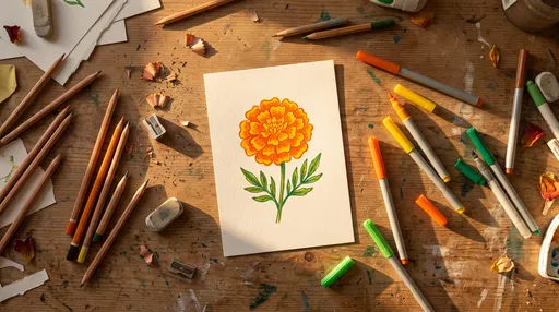Marigold Marker Drawing on Artist Desk