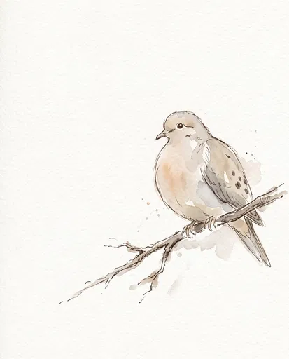 Watercolor Mourning Dove on Twig