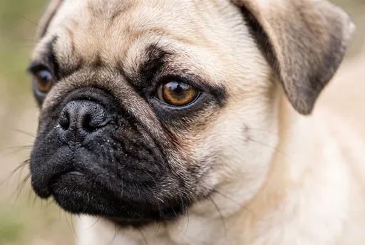 Close-Up Portrait of Fawn Pug Puppy