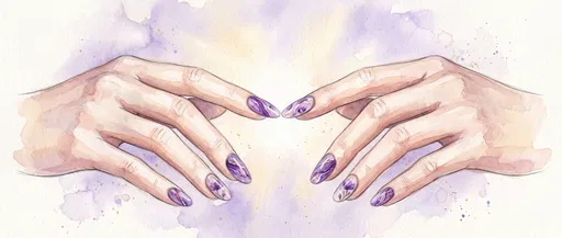 Watercolor Hands With Purple Floral Nail Art