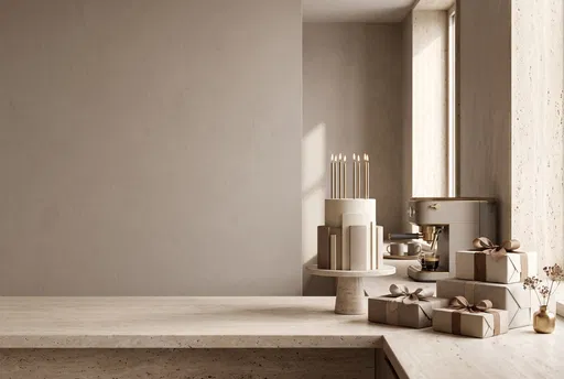 Modern Neutral Birthday Cake and Gifts