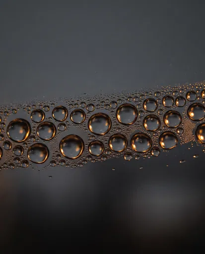 Macro Water Droplets With Warm Amber Light