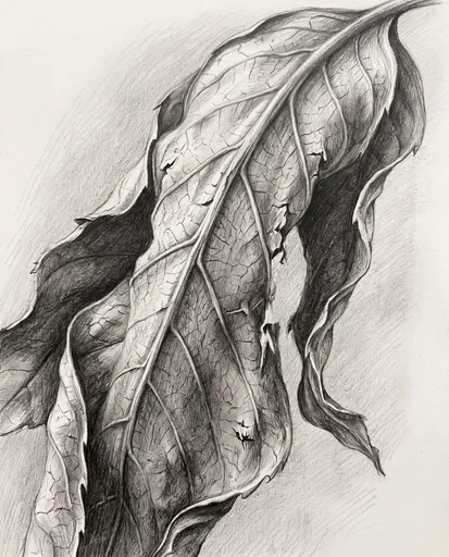 Graphite Drawing of Curled Dried Leaf