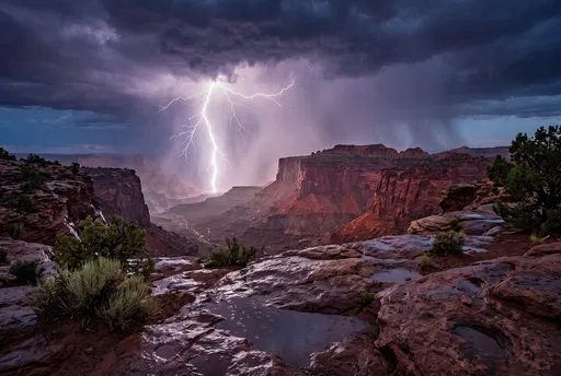 Lightning Strike Over Wet Desert Canyon