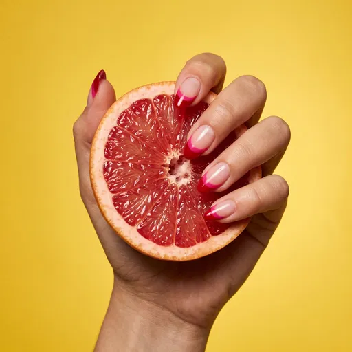 Manicured Hand Holding Ruby Grapefruit Half