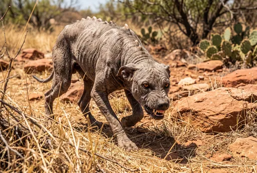 Snarling Canine Chupacabra Stalking in Desert