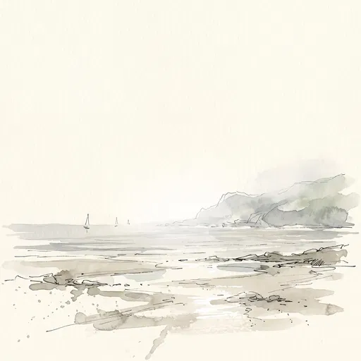 Watercolor Sketch of Misty Coastal Beach