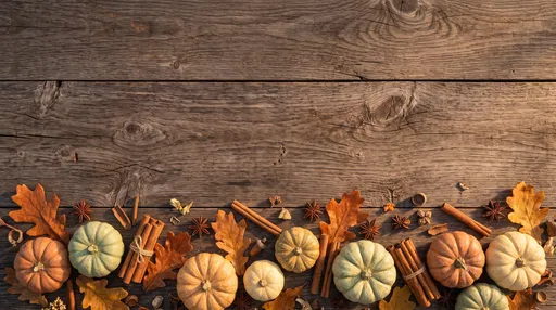 Autumn Pumpkins and Spices on Wood