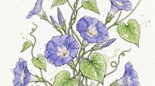 Watercolor and Ink Morning Glory Vine
