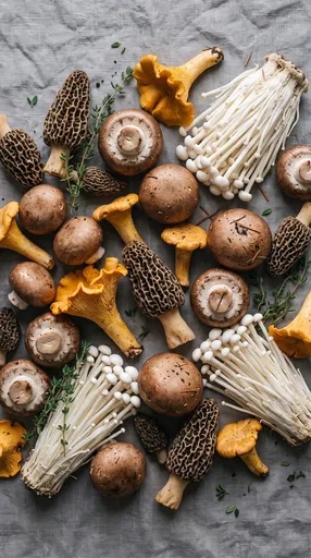 Assorted Fresh Culinary Mushrooms Flat Lay