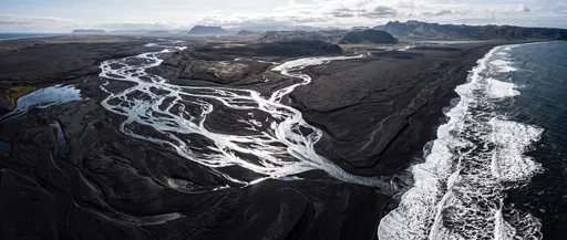 Icelandic Black Sand Coastline Aerial View