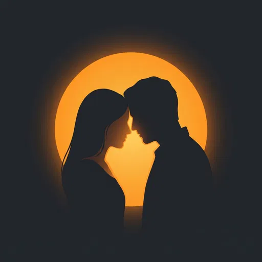Couple Silhouette Against Glowing Orange Sun