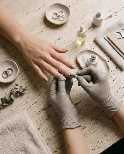 Manicurist Applying Polish to Almond Nails