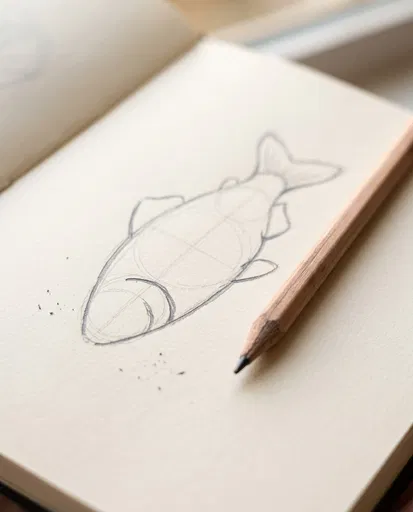 Simple Fish Sketch With Wooden Pencil