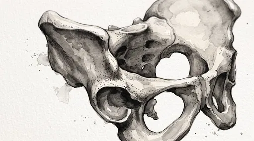Monochrome Watercolor Human Pelvis Illustration