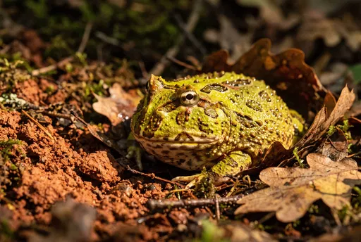 Green Pacman Frog in Oak Leaves