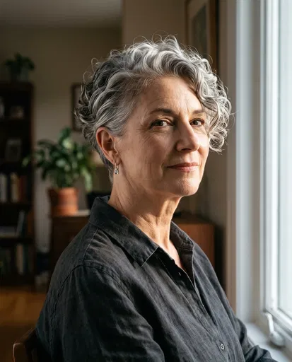 Mature Woman With Curly Pixie Cut
