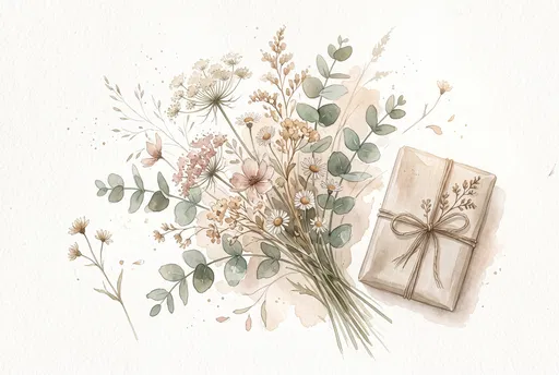 Watercolor Wildflower Bouquet and Wrapped Parcel