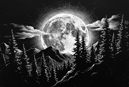 Scratchboard Full Moon Over Pine Mountains
