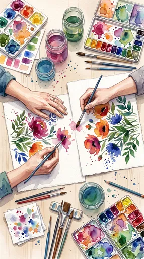 Overhead Watercolor Painting Class Illustration