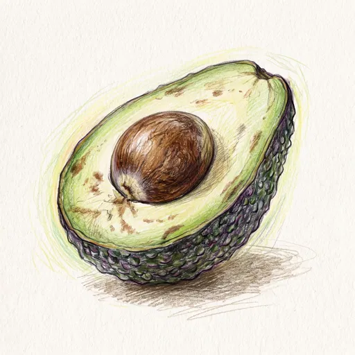 Colored Pencil Drawing of Oxidized Halved Avocado