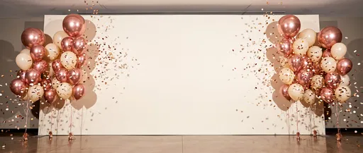 Ivory Backdrop With Rose Gold Balloons