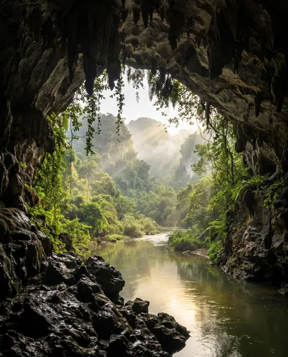 River Emerging From Karst Cave Mouth