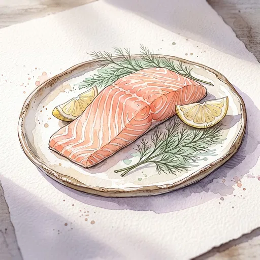 Watercolor Illustration of Raw Salmon Fillet