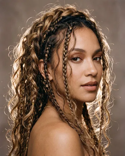 Studio Portrait of Woman with Bohemian Braids