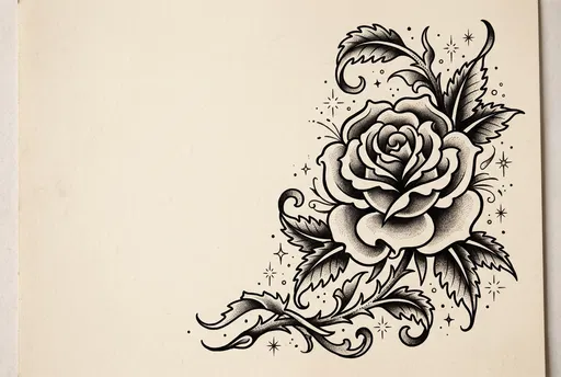 Vintage Tattoo Style Black Ink Rose