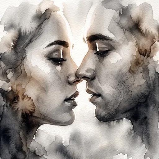 Sepia Watercolor Illustration of Couple Kissing