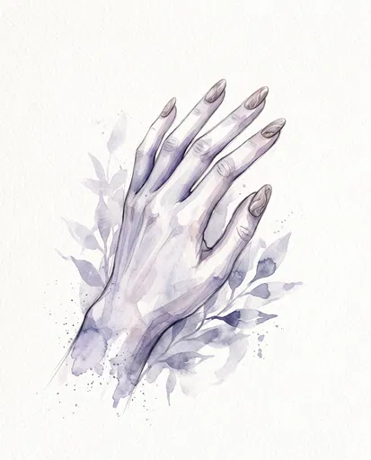 Watercolor Hand Illustration With Marble Nail Art