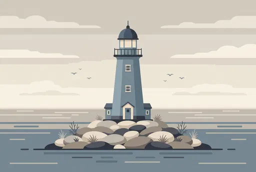 Flat Vector Blue Lighthouse on Island